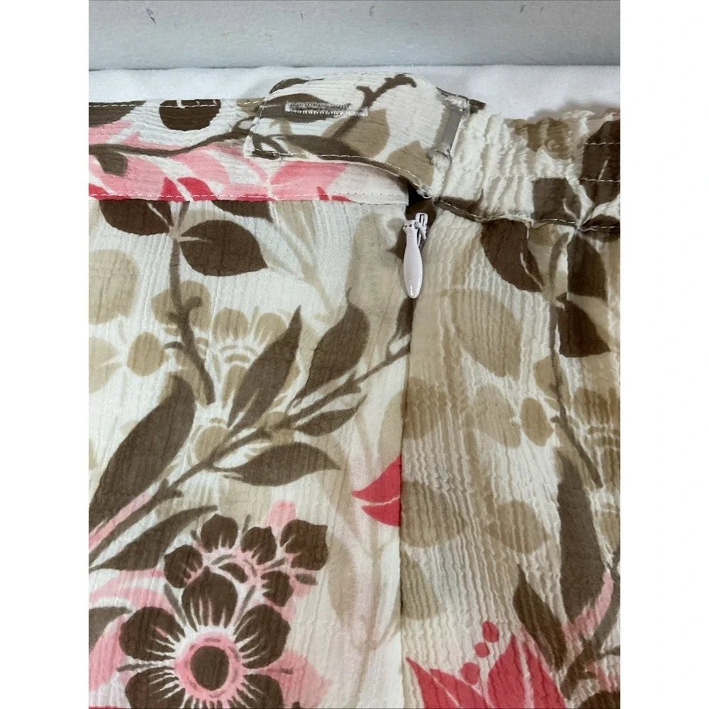 Alfred Dunner Pink & Beige Floral Sheer Lined Flared Bottom Midi Skirt Sz 14 J23